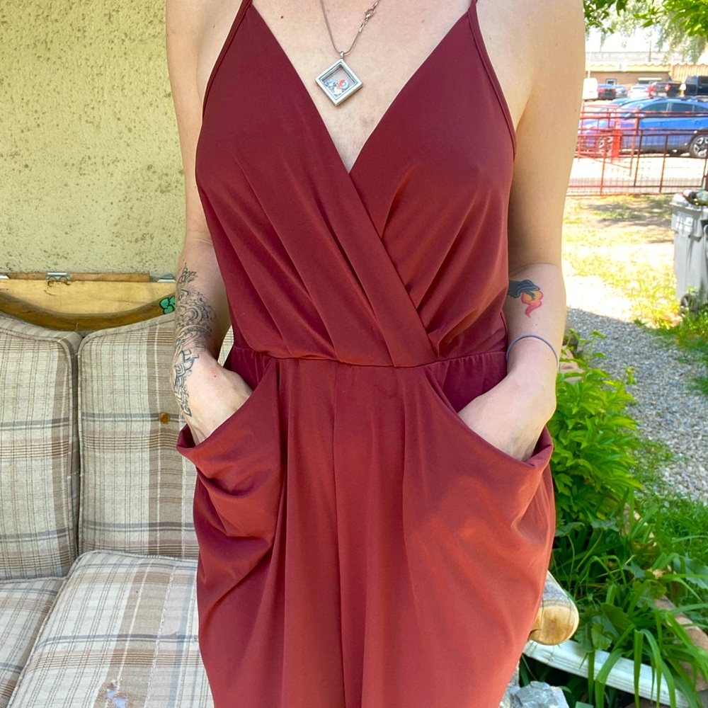 BCBG burnt orange jumpsuit, medium, with pockets.